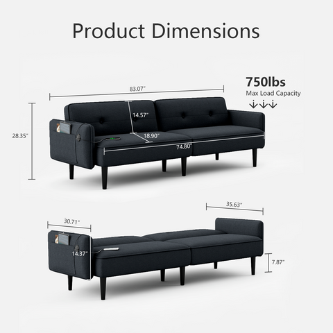 83" Modern Linen Futon Sofa Bed