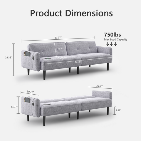 83" Modern Linen Futon Sofa Bed