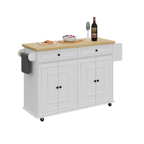 58" Farmhouse Mobile Kitchen Island with Storage