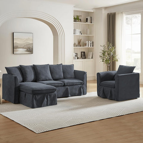 Bayside 85” Coastal Chenille Convertible Sectional 4 Seater Sofa with Chaise