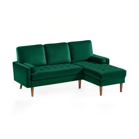 75.9“ Mid-Century Velvet Convertible Sectional L Shaped Sofa