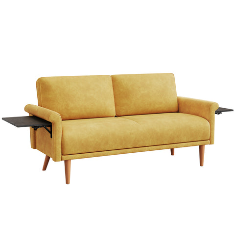 70" Modern Fleece Loveseat Sofa with Foldable Side Table