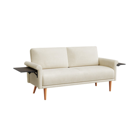 70" Modern Fleece Loveseat Sofa with Foldable Side Table