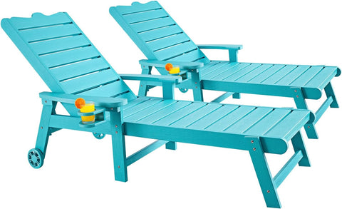 Patio Lounge Chairs with 5-Level Adjustable Backrest, Blue