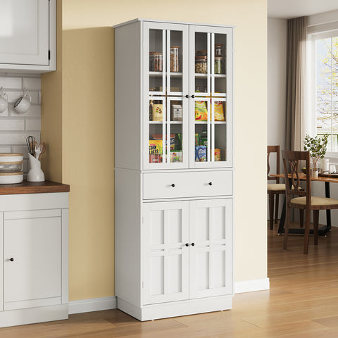 Contura 67.5" Tall Pantry Cabinet with Glass Doors and Large Drawer