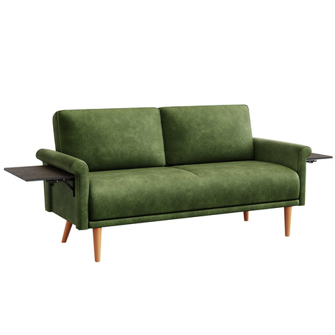 70" Modern Fleece Loveseat Sofa with Foldable Side Table