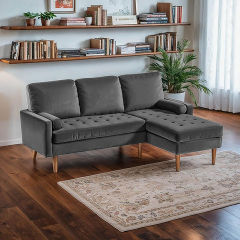 L Shaped Velvet Sleeper Couch, Grey