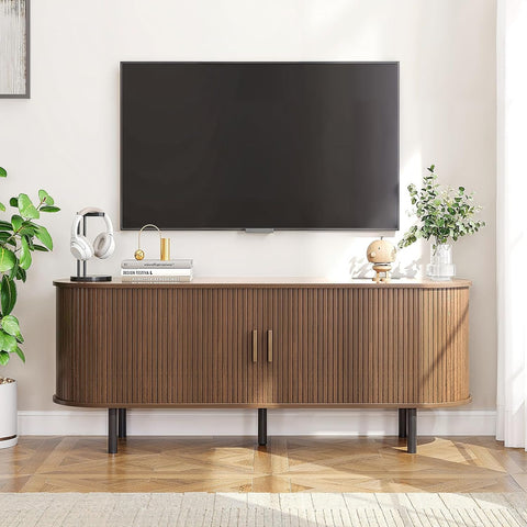 55" Mid-Century Modern TV Stand with Sliding Doors