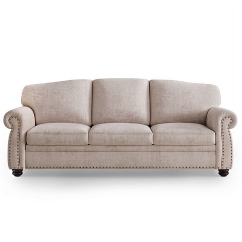 90" Modern Farmhouse Nailhead Trim 3 Seater Sofa with Rolled Arms