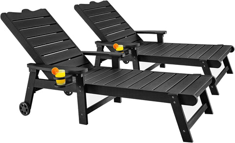 Patio Lounge Chairs with 5-Level Adjustable Backrest, Black