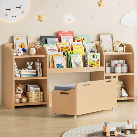ONBRILL Kids Bookshelf with Reading Nook, 64.5" Toy Storage Organizer with Movable Bench with 3 Storage, Kids Bookcase with 3-Tier Bookshelf, 6 Storage Cubbies, Toy Box & Chest for Bedroom, Playroom