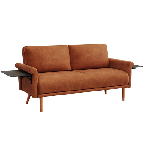 70" Modern Fleece Loveseat Sofa with Foldable Side Table