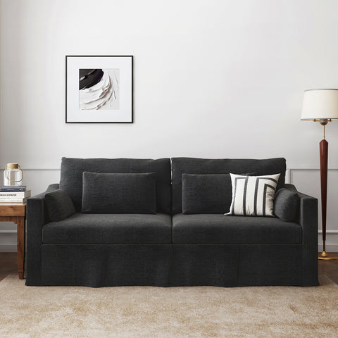 84" Modern Linen 3-Seater Slipcovered Sofa, Black