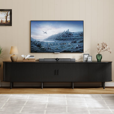 ONBRILL 86.6" TV Stand with Power Outlet & Storage for TVs up to 90“ Walnut Entertainment Center with Adjustable Shelves, Modern Media Console with Sliding Doors for Living Room, Bedroom