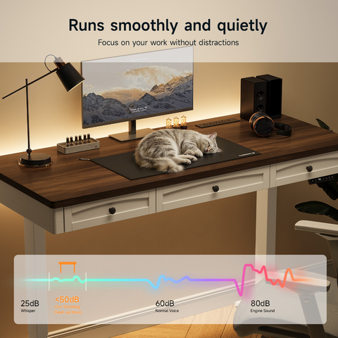 ONBRILL Standing Desk with 3 Drawers, 63 x 24 Inch Electric Height Adjustable Desk with Storage & Outlets, for Computer Workstation, Home Office, Retro Curved Table Corner & Drawers
