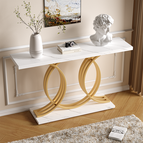 55" Modern Faux Marble Console Table