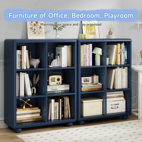 Kids Bookshelf, Large Wooden Bookcase with 6 Cube Storage, Girl Toy Storage Organizer Cabinet with Child Safe Paint&Thick Board, Boy Tall Book Shelves Nook for Office Playroom Living Room