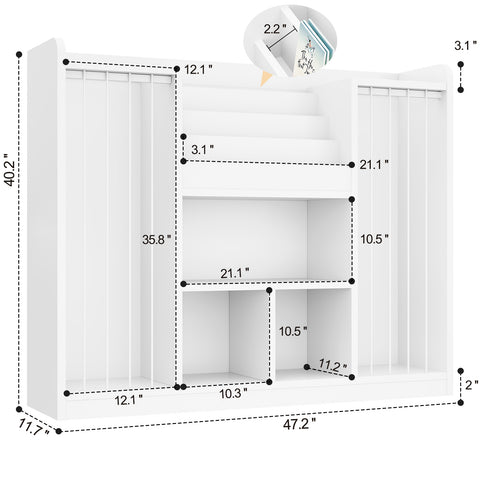 ONBRILL Two Wooden Stuffed Animal Storage, Toddler Toy Storage Organizer with 4-Tier Kids Bookshelf and 3 Open Cube Shlef, Multifunctional Bookcase for Kids Rooms Playroom Nursery (White)