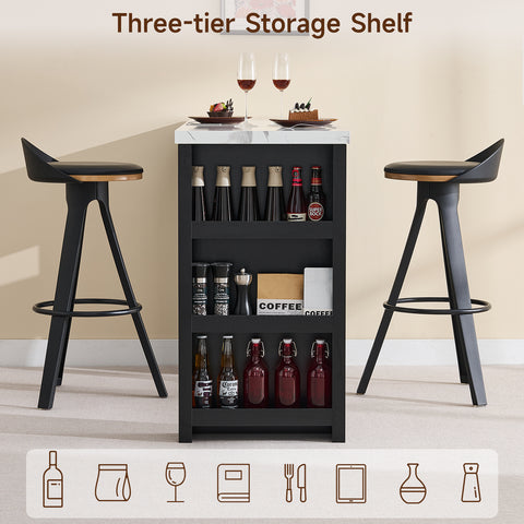 Bar Table, 59-Inch Modern Counter Height Pub Table w/Pull-Basket Drawer, 3-Tier Shelves, Kitchen Island Table w/1.5" Thick Marble Tabletop, Home Coffee Bar Unit for Dining Living Room Balcony Bistro