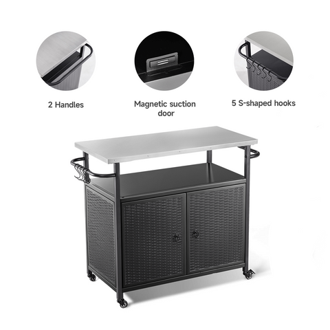 Outdoor Grill Cart with Storage & Storage Cabinet, Black