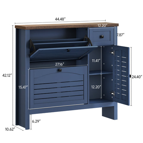 ONBRILL Shoe Storage Cabinet with 2 Flip Drawers, 1 Drawer, 1 Side Cabinet, Narrow Shoe Organizer with Ventilated Grille Panel & Movable Shelves, Freestanding Hidden Shoe Rack for Entryway