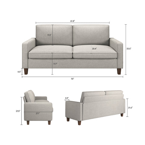 70" Linen Loveseat Sofa, Grey