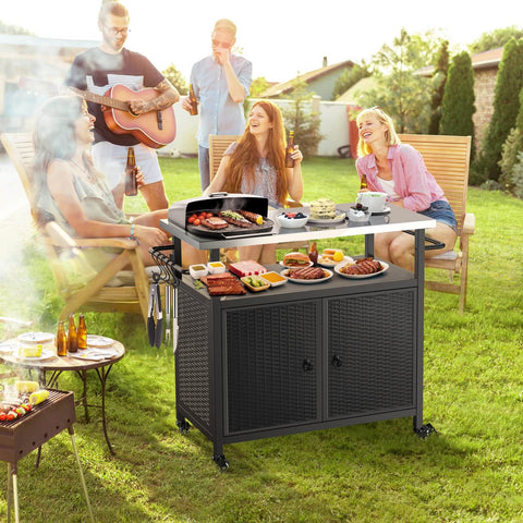 Outdoor Grill Cart with Storage & Storage Cabinet, Black