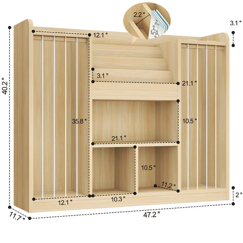 ONBRILL Two Wooden Stuffed Animal Storage, Toddler Toy Storage Organizer with 4-Tier Kids Bookshelf and 3 Open Cube Shlef, Multifunctional Bookcase for Kids Rooms Playroom Nursery