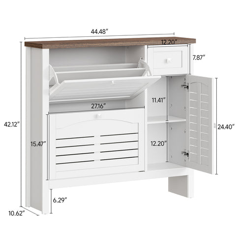 ONBRILL Shoe Storage Cabinet with 2 Flip Drawers, 1 Drawer, 1 Side Cabinet, Narrow Shoe Organizer with Ventilated Grille Panel & Movable Shelves, Freestanding Hidden Shoe Rack for Entryway