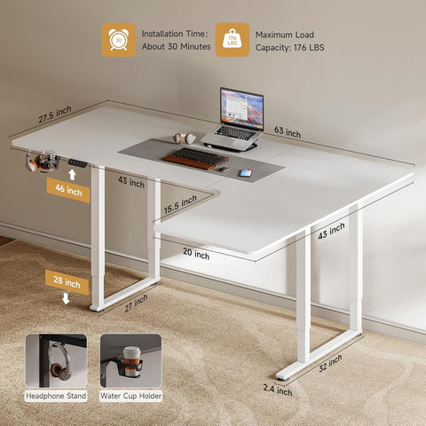 Modern Sterling L-Shaped Standing Desk