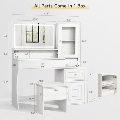 47" Modern Makeup Vanity Table Set