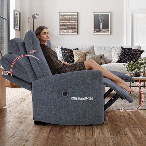 Modern Linen Electric Recliner Chair with USB Port