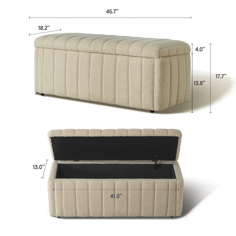 Upholstered Storage Bench, Beige