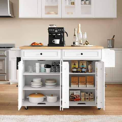 58" Farmhouse Mobile Kitchen Island with Storage