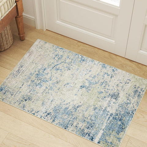 Modern Abstract Area Rugs, Light Blue+Multi