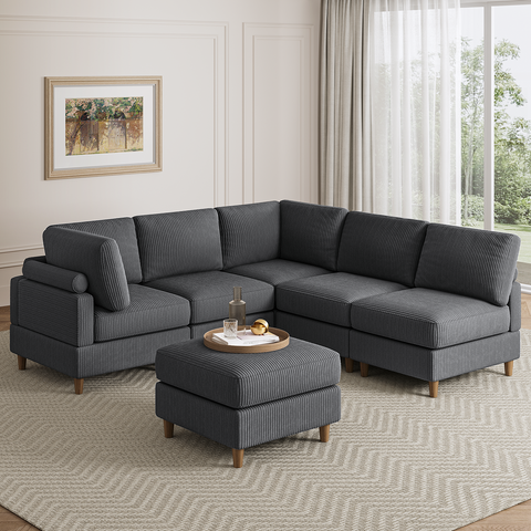 VersaLounge 90" Modern Corduroy 6 Seater Modular Sectional Sofa