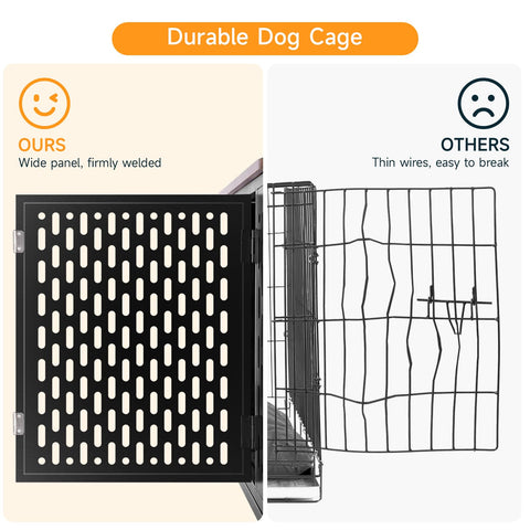 ONBRILL Heavy Duty Dog Crate Furniture for Large and Medium Dogs, 38.2 Inch/43.7 Inch Dog Crate Kennel with Flip Top & Cushion & Wheels, Escape Proof Pet Cage,Wooden Cage Kennel Furniture Indoor