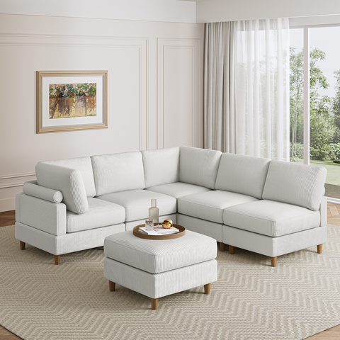 VersaLounge 90" Modern Corduroy 6 Seater Modular Sectional Sofa