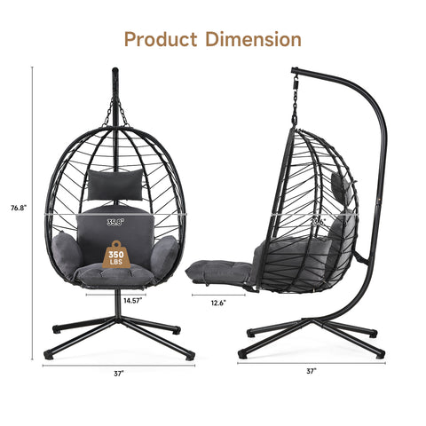 ONBRILL Hanging Egg Chair with Adjustable Footrest & Stand, Wicker Rattan Swing Hammock Chair with Cushion & Double Chains, 350LBS Capacity for Outdoor & Indoor Patio, Deck, Bedroom, Balcony