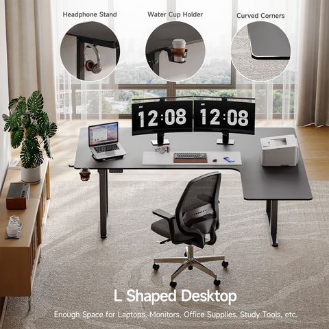 Sterling L-Shaped Standing Desk, Black
