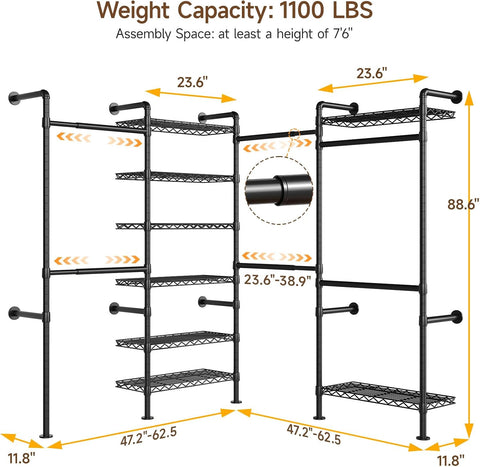 L4 Wall Mounted Heavy Duty Corner Industrial Pipe Clothing Rack