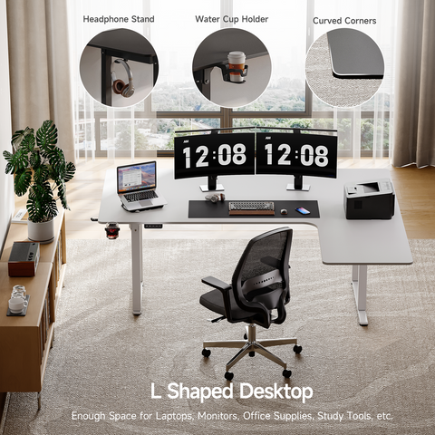 Sterling L-Shaped Standing Desk, White