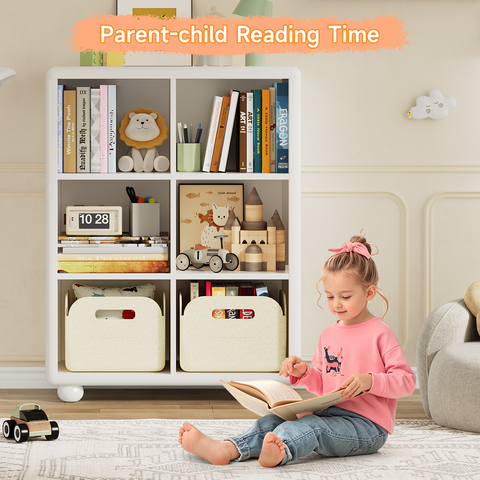 Kids Bookshelf, Large Wooden Bookcase with 6 Cube Storage, Girl Toy Storage Organizer Cabinet with Child Safe Paint&Thick Board, Boy Tall Book Shelves Nook for Office Playroom Living Room