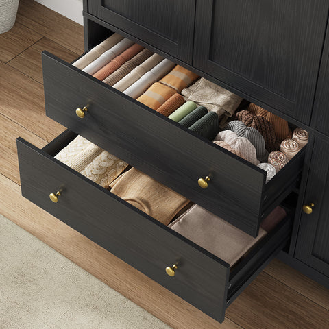 ONBRILL 3 Doors Wooden Wardrobe Closet Armoire with Pull Out Pants Rack, Bedroom Large Capacity Armoire with Drawers and Shelves, Storage Cabinet for Hanging Clothes