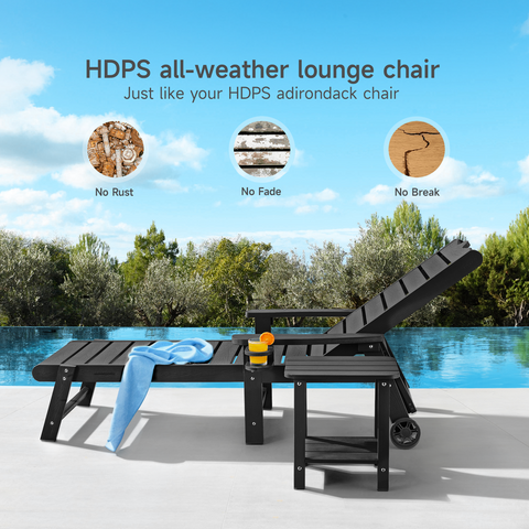 Outdoor HDPS Patio Lounge Chairs with 5-Level Adjustable Backrest