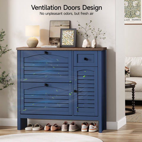 ONBRILL Shoe Storage Cabinet with 2 Flip Drawers, 1 Drawer, 1 Side Cabinet, Narrow Shoe Organizer with Ventilated Grille Panel & Movable Shelves, Freestanding Hidden Shoe Rack for Entryway
