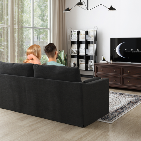 84" Modern Linen 3-Seater Slipcovered Sofa, Black