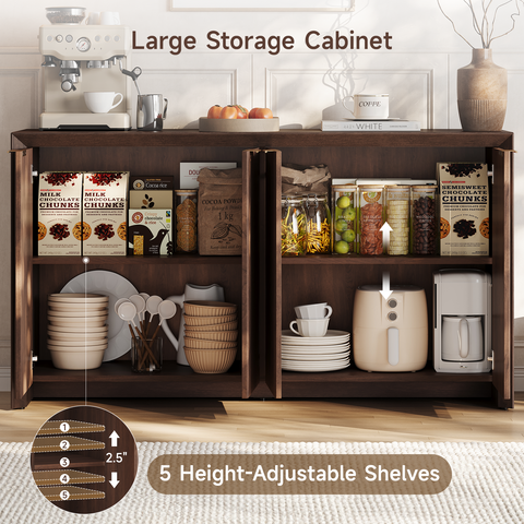 ONBRILL Fluted Sideboard Buffet Cabinet with Storage, Wooden Modern Fluted Sideboard with 4 Doors and 5 Adjustable Shelves, Coffee Bar Table for Dining Room, Hallway, Kitchen