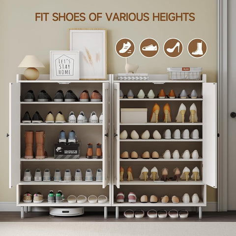 6-Tier Farmhouse Shoe Storage Cabinet with Cross Molding Doors and 3 Adjustable Shelves