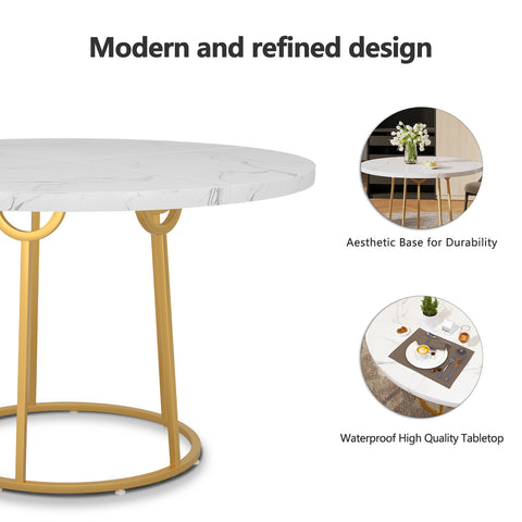 47.24" Modern Wooden Faux Marble Round Dining Table